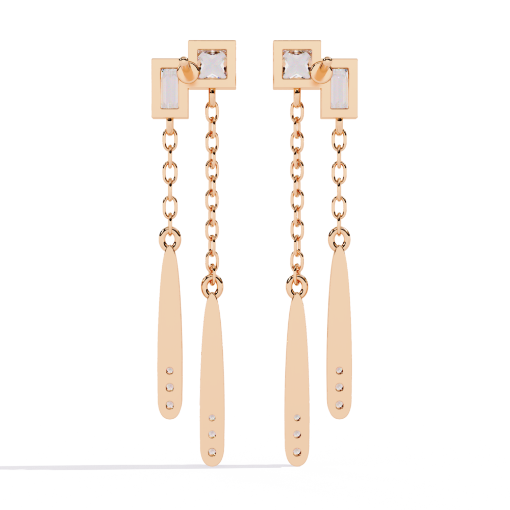 Hera Princess Baguette Straight Round EARRING - Image 7